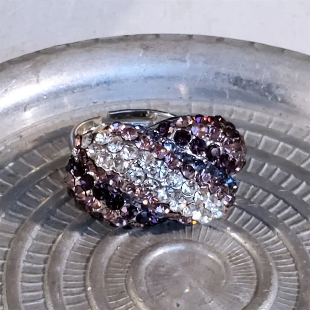 Purple Clear Glam Czech Rhinestones Crystals Cocktail Ring
